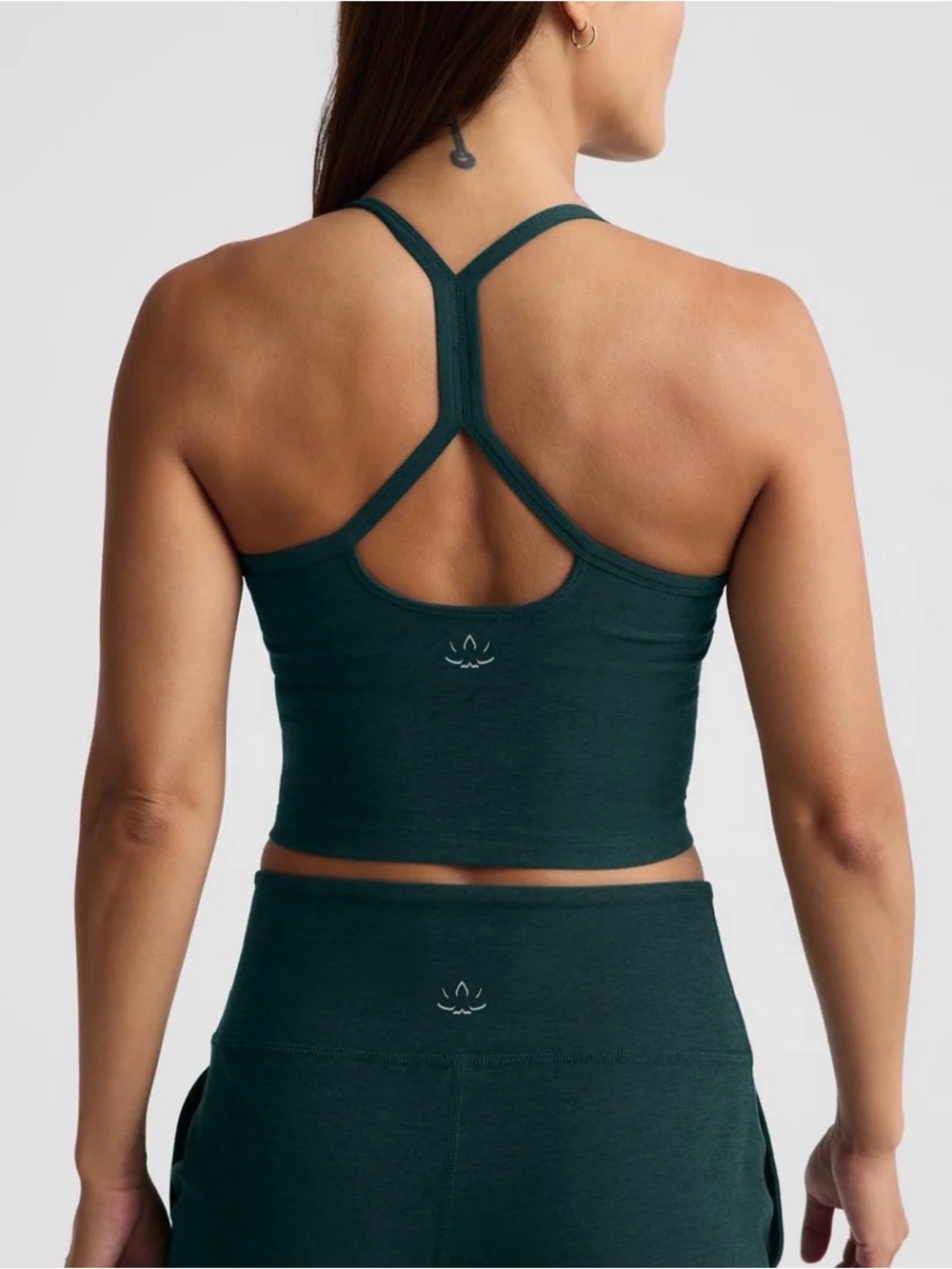 Beyond Yoga Womens Spacedye Slim Racerback Cropped Tank Size M Dark Ivy Heather